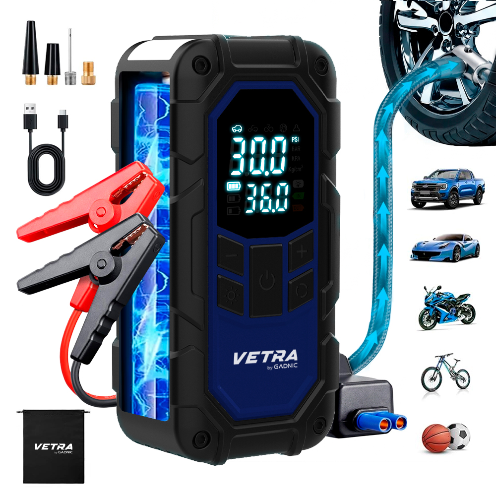 Cargador Arrancador De Batería De Autos Vetra By Gadnic Inflador Portátil 12V 150 PSI 4 En 1 Compresor