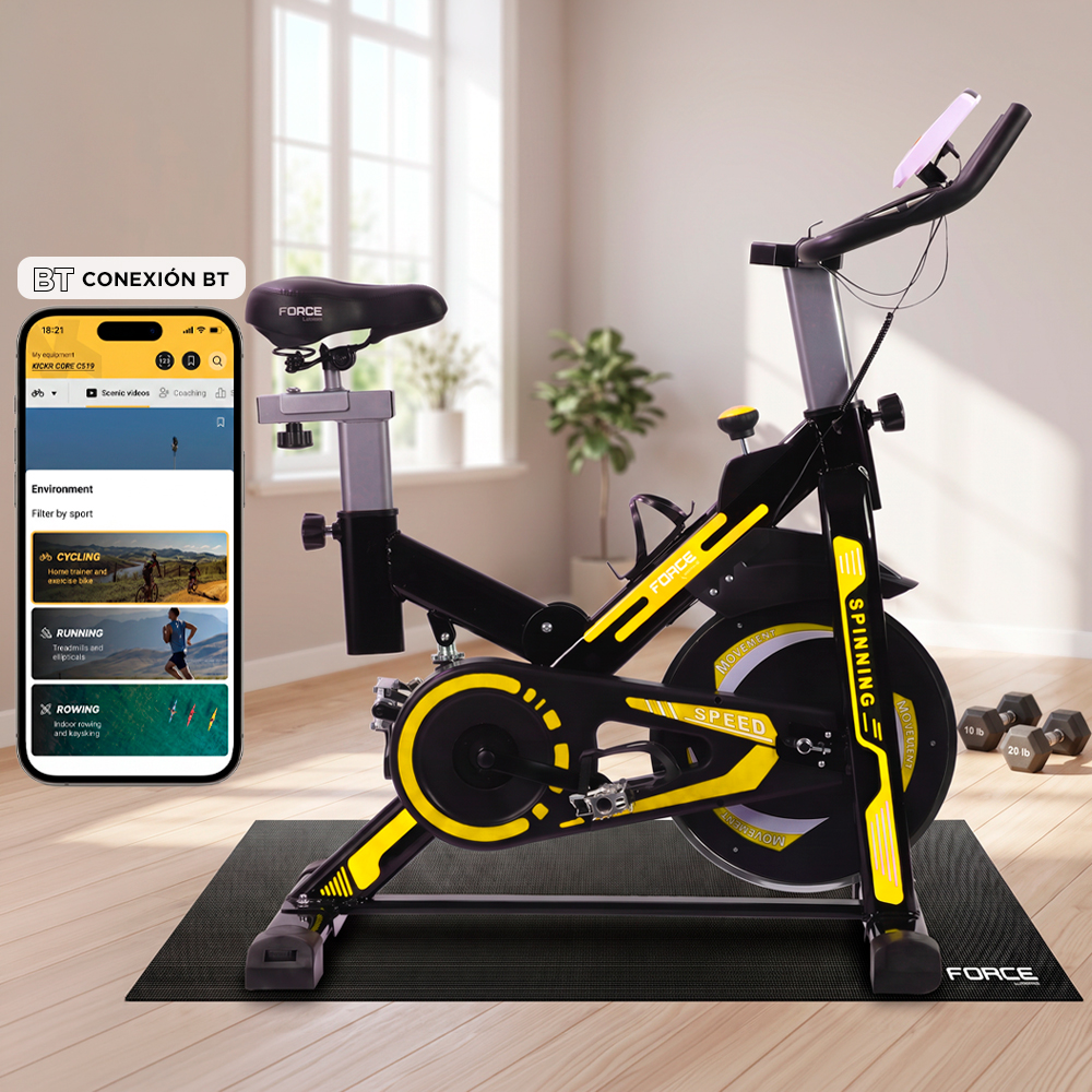 Bicicleta Fija De Spinning Force By Gadnic Disco De Inercia 6 Kg Con Amortiguador Display LCD Soporte De Botellas 