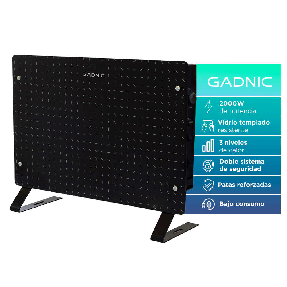 Panel Calefactor Vitrocerámico 2000W Gadnic Con Termostato Vidrio Templado 3 Niveles
