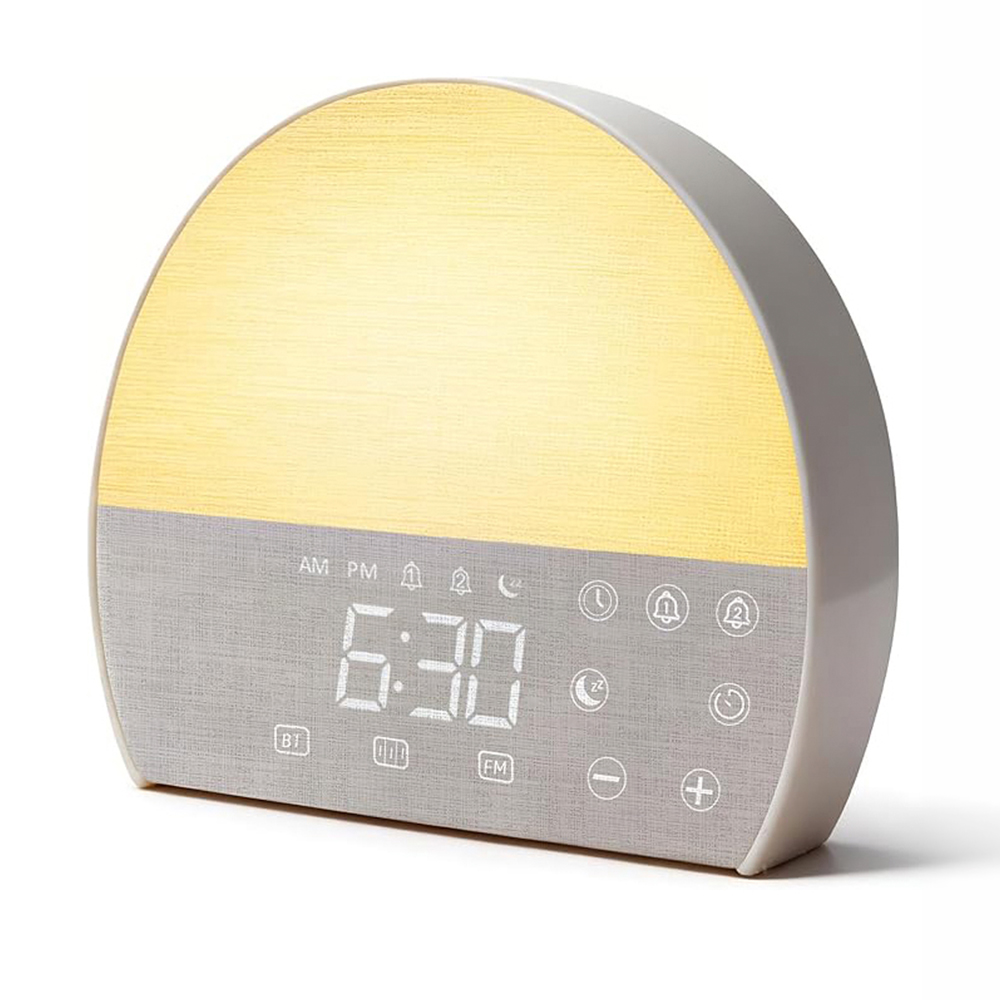 Luz Con Reloj Despertador Gadnic BT Radio FM Simulación Amanecer 10 Sonidos Relajantes