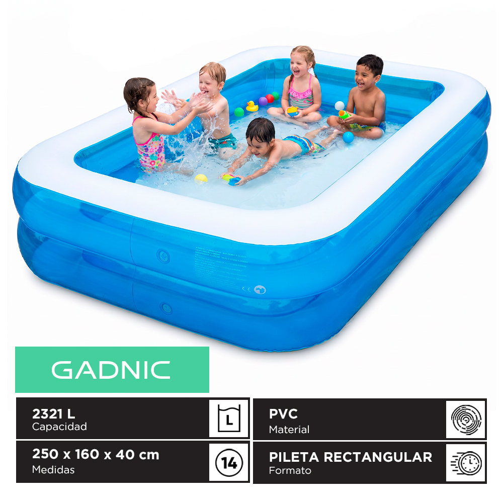 Pileta Inflable Rectangular Gadnic Familiar 2321 Lt PVC  250 x 160 x 40 cm