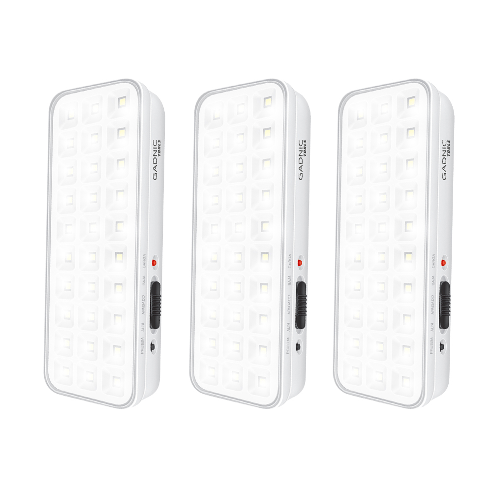 Kit x 3 Luz De Emergencia Gadnic 30 LED Recargable Portátil Y De Pared Con Batería Integrada