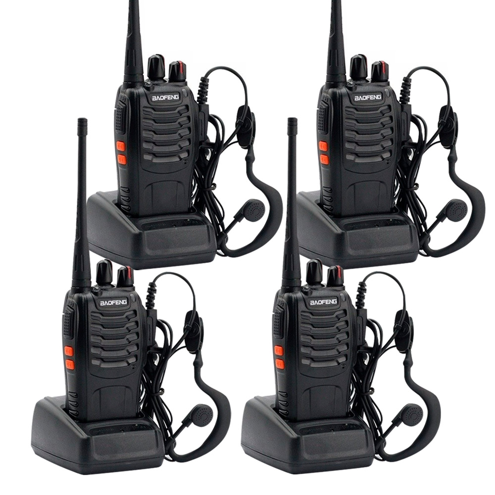 Handy Baofeng BF-888S Kit x4  5w 16CH UHF Hasta 10km + 8 Baterías y 4 Manos Libres