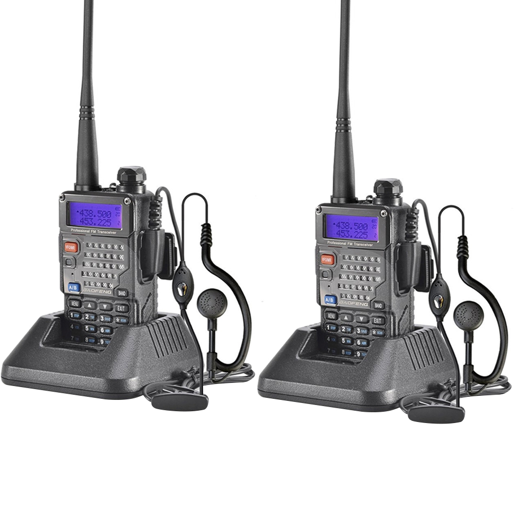 Handy Baofeng UV-5RE Kit x2 Bi-Banda 5w 128CH Hasta 10km + 4 Baterías y 2 Manos Libres