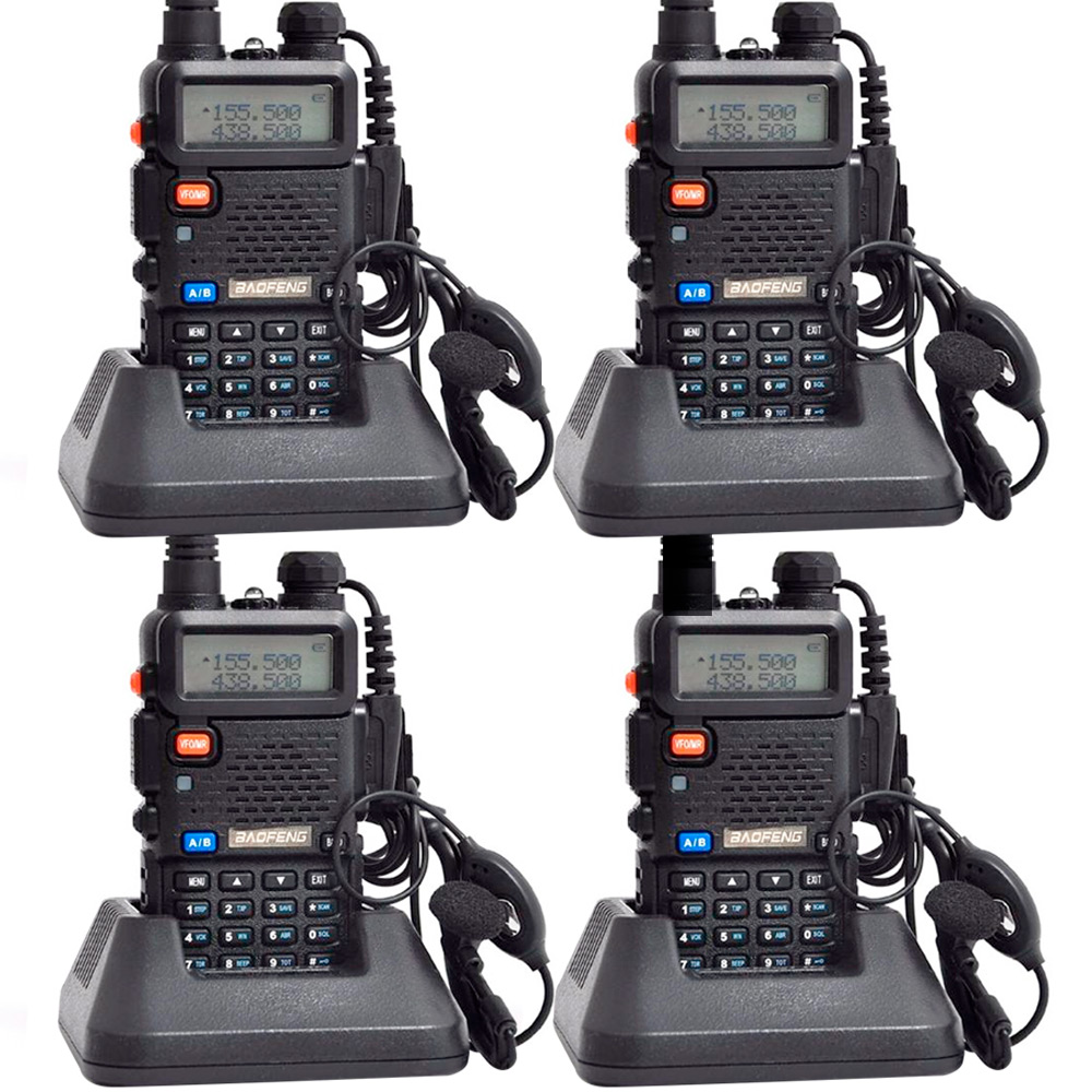 Handy Baofeng UV-5R Kit x4 Bi-Banda 8w c/ Funda Hasta 12km + 8 Baterías y 4 Manos Libres
