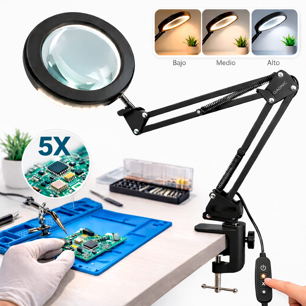 Lámpara Lupa De Escritorio Gadnic 5X Luz LED  Iluminación Ajustable Outlet
