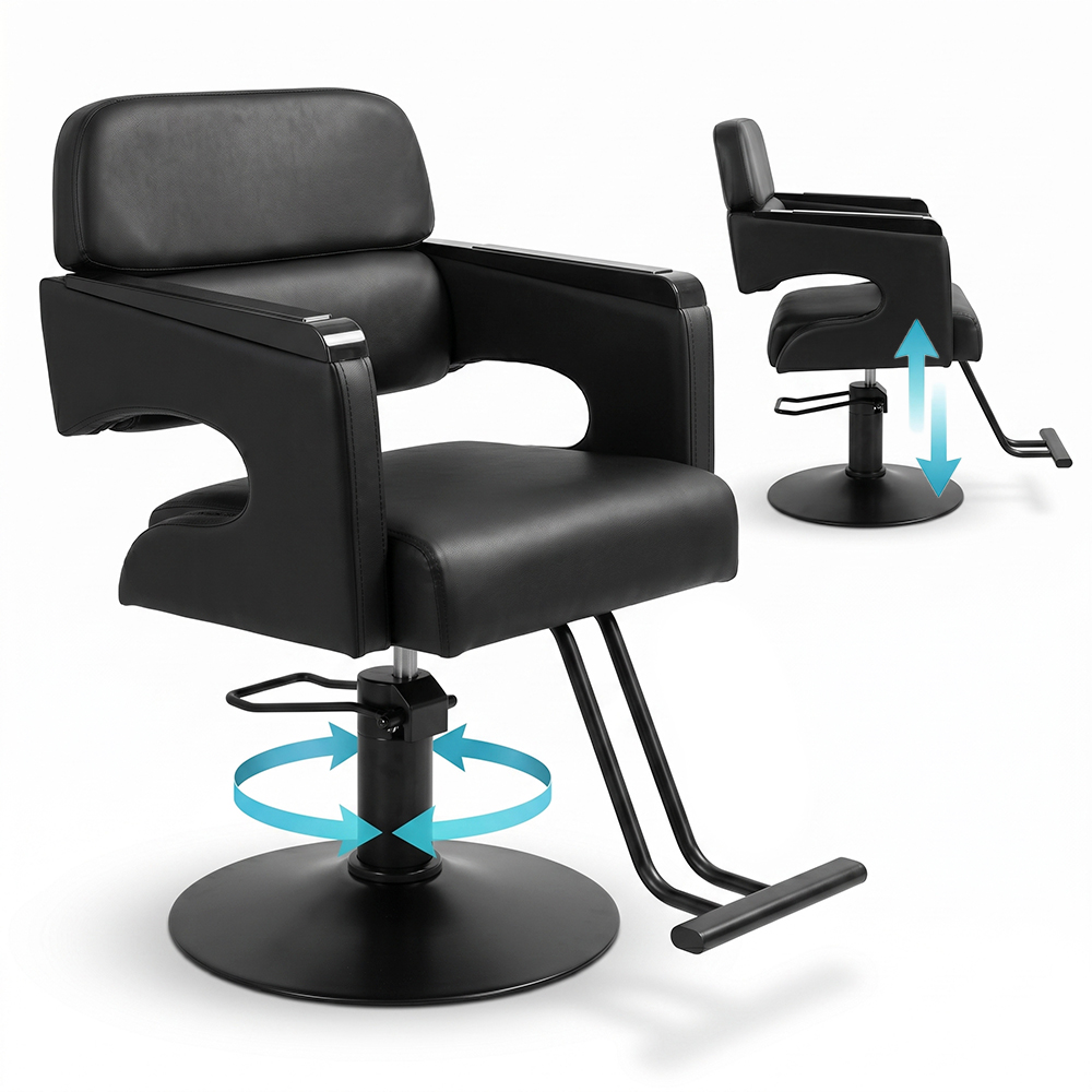 Sillon De Barberia Profesional Gadnic Hidraulico Base De Hierro Electrochapado Cuero PU Esponja Alta Densidad Tamaño Uso Salon Belleza