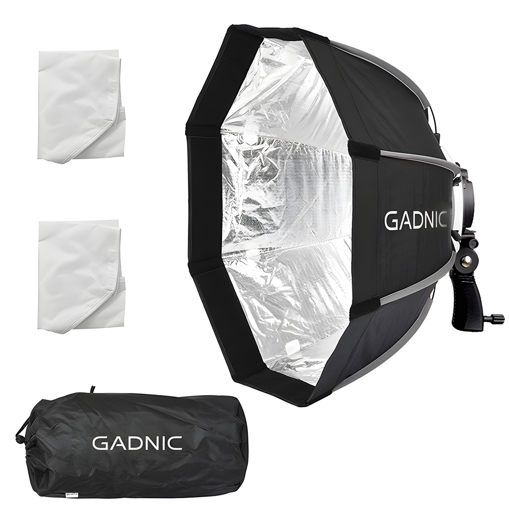 Softbox Gadnic Profesional 8 Lados 55 Cm Diametro Con Rotula Para Flash Doble Difusor Interior Plateado Portátil Para Fotografía