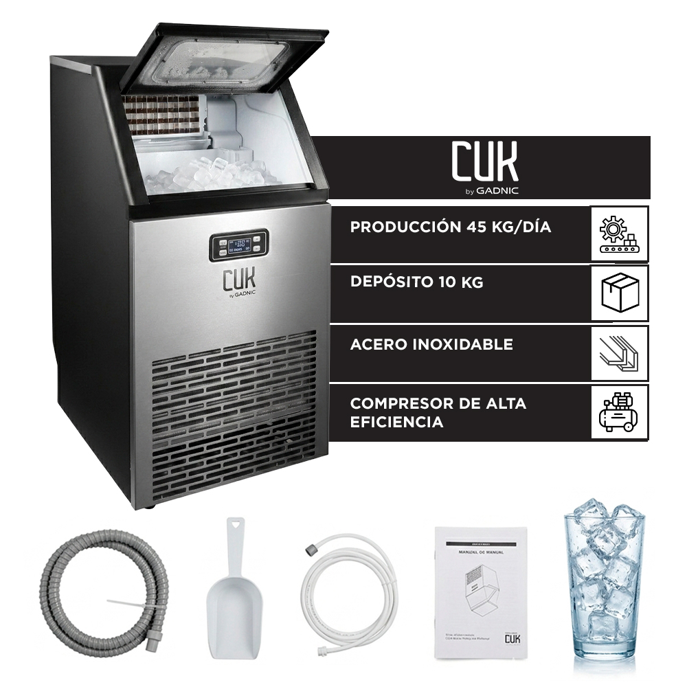 Máquina Fabricadora De Hielo Industrial Cuk By Gadnic 45 Kg Acero Inoxidable Con Depósito 10 Kg