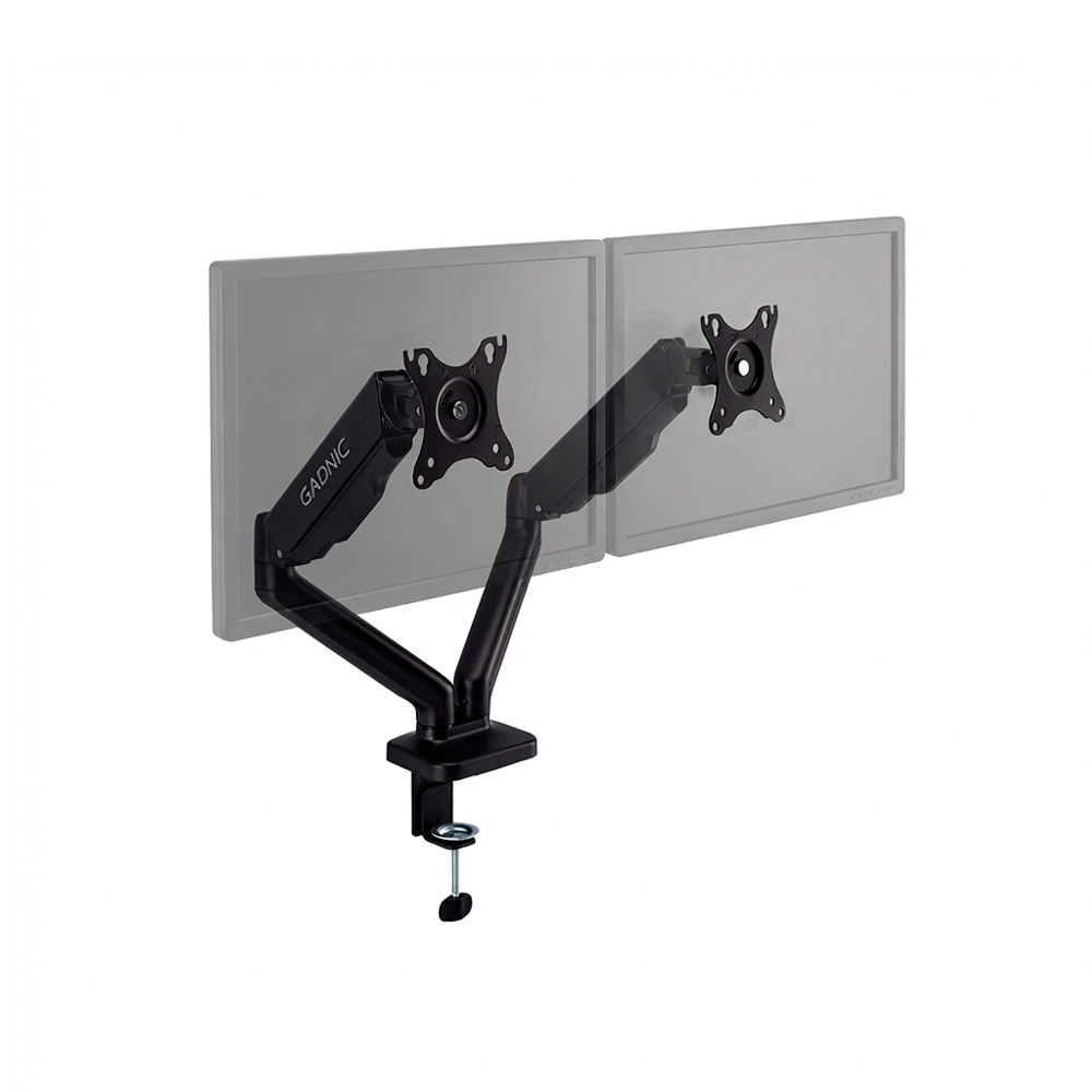 Brazo Soporte Monitor Dual Gadnic 17 A 32 Pulgadas VESA 75x75 100x100 Resorte Mecanico Ajuste Inclinacion Giro Rotacion